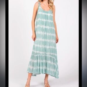 MABLE aqua tie dye tiered loose relaxed boho gauze midi dress Sz S